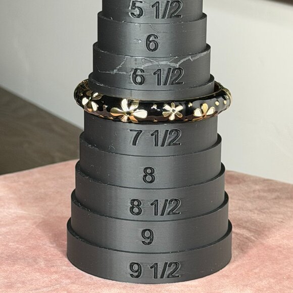 Black, Gold & White Enamel Cloisonné Flower Bangle Bracelet - Picture 2 of 9